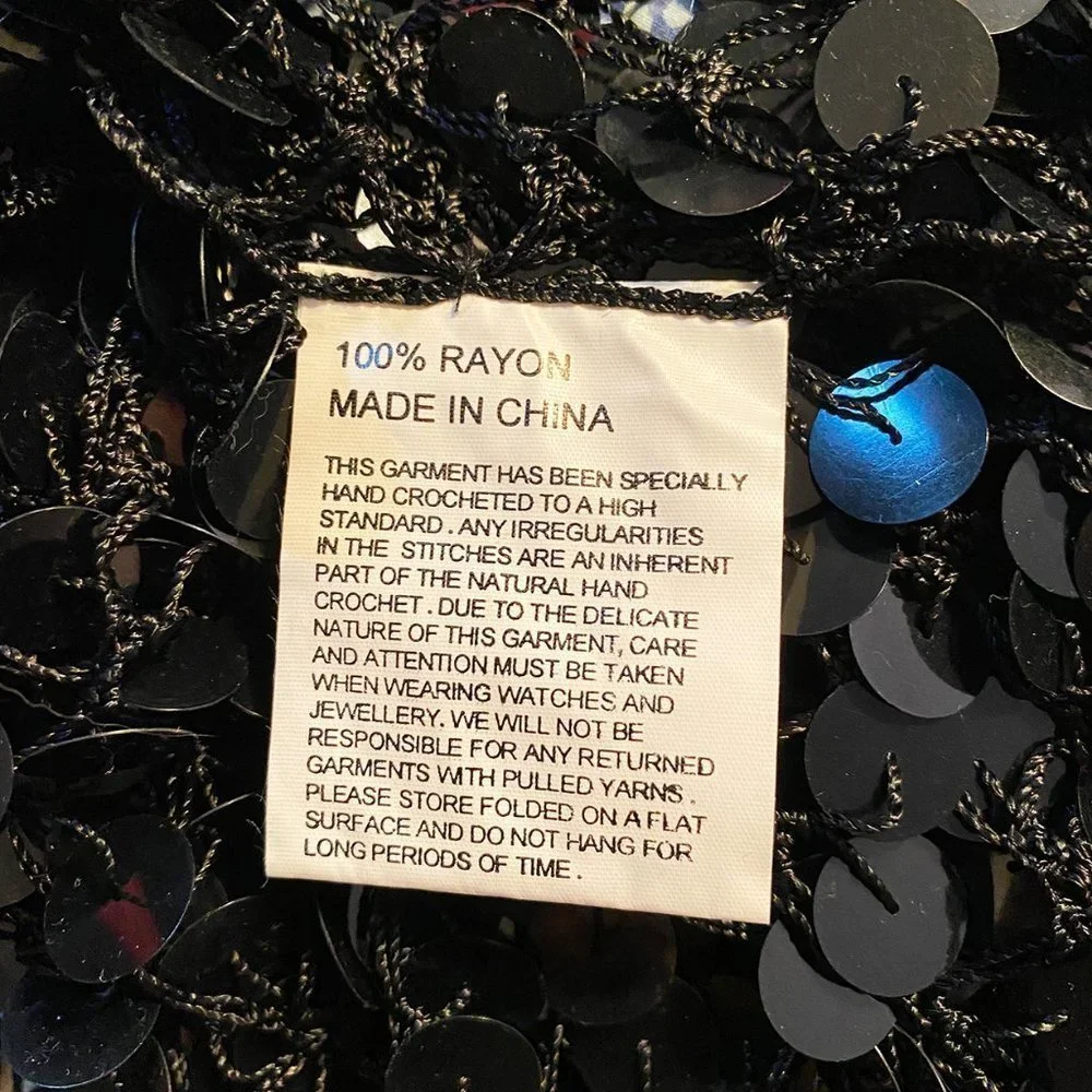 Beaded Black Crocheted Coverup XS/S NEW - Picture 9 of 9